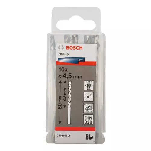 BOSCH Špirálový vrták PRE Metal HSS-G štandardnej dĺžky, 4,5 × 47 × 80 mm, 10 ks (20)