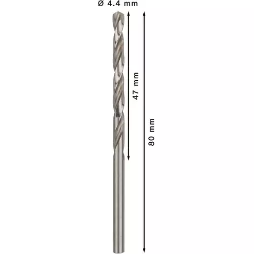 BOSCH Špirálový vrták PRE Metal HSS-G štandardnej dĺžky, 4,4 × 47 × 80 mm, 10 ks