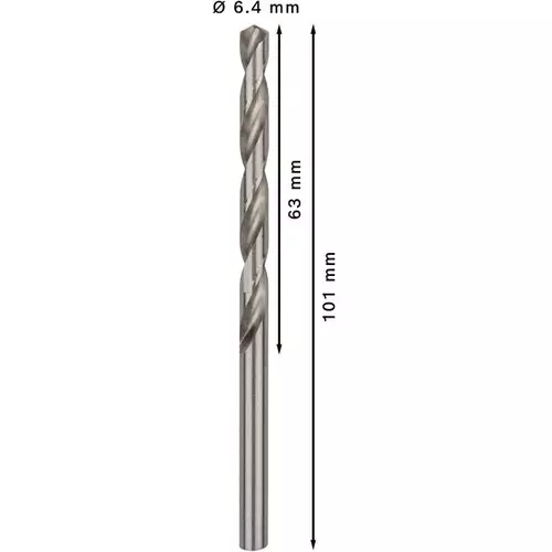 BOSCH Špirálový vrták PRE Metal HSS-G štandardnej dĺžky, 6,4 × 63 × 101 mm, 10 ks