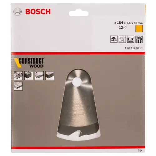 BOSCH Kotúč PRO Construct Wood na drevo pre okružné píly, 184 x 2,6 x 16 mm (20)