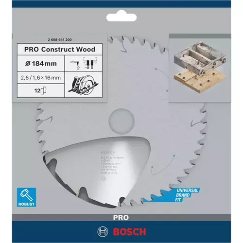 BOSCH Kotúč PRO Construct Wood na drevo pre okružné píly, 184 x 2,6 x 16 mm (4)