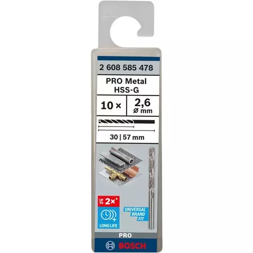 BOSCH Špirálový vrták PRE Metal HSS-G štandardnej dĺžky, 2,6 × 30 × 57 mm, 10 ks (3)