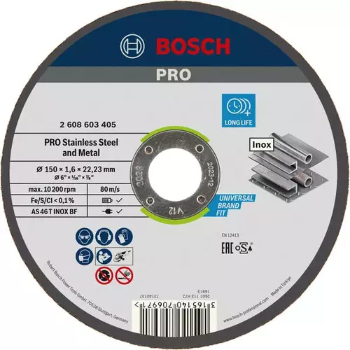 BOSCH Rezací kotúč PRO Stainless Steel and Metal, 150 × 1,6 × 22,23 mm, rovný, oSa (4)