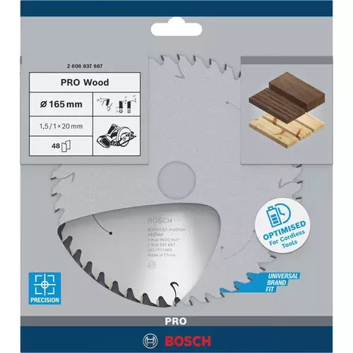 BOSCH Kotúč PRO Wood cordless na drevo pre akumulátorové okružné píly, 165 x 1,5 x 20 mm (4)