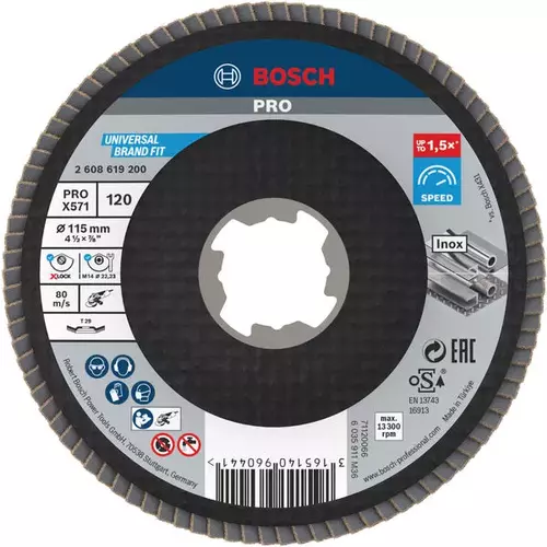 BOSCH Lamelový brúsny kotúč PRO X571, 115 mm, G120, X-LOCK