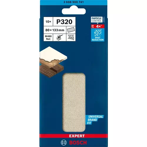 BOSCH Brúsny papier EXPERT M480 pre orbitálne brúsky, 80 x 133 mm, zrnitosť 320, 10 ks (3)