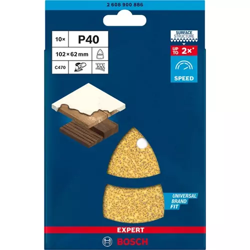 BOSCH Brúsny papier EXPERT C470 s 11 otvormi pre viacúčelové brúsky, 102 x 62 mm, 93 mm, zrnitosť 40, 10 ks (3)