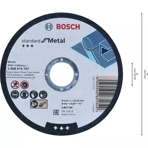 BOSCH Rovný rezací kotúč Standard for Metal, 115 mm, 22,23 mm (3)