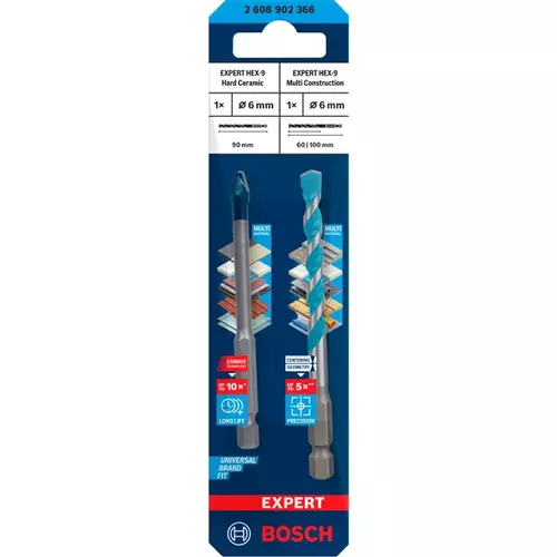 BOSCH Vrták EXPERT HEX-9 Hard Ceramic + HEX-9 Multi Construction, 6 mm (3)