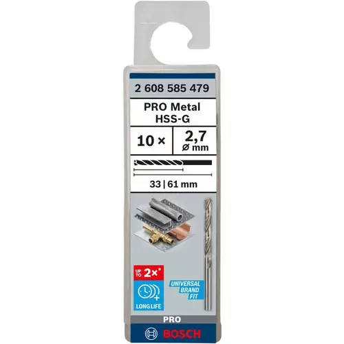 BOSCH Špirálový vrták PRE Metal HSS-G štandardnej dĺžky, 2,7 × 33 × 61 mm, 10 ks (3)