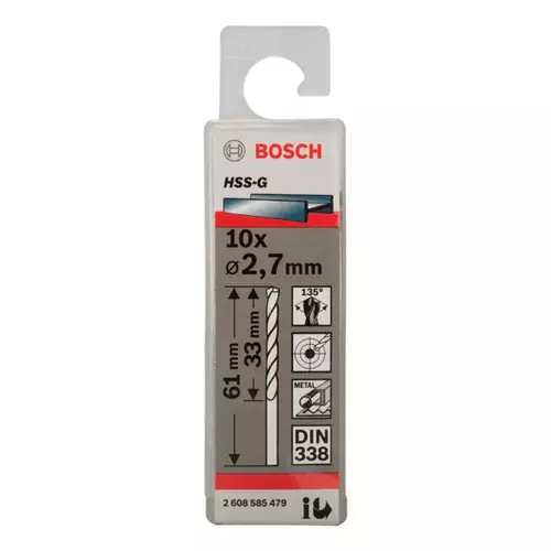 BOSCH Špirálový vrták PRE Metal HSS-G štandardnej dĺžky, 2,7 × 33 × 61 mm, 10 ks (20)