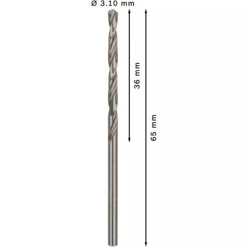 BOSCH Špirálový vrták PRE Metal HSS-G štandardnej dĺžky, 3,1 × 36 × 65 mm, 10 ks