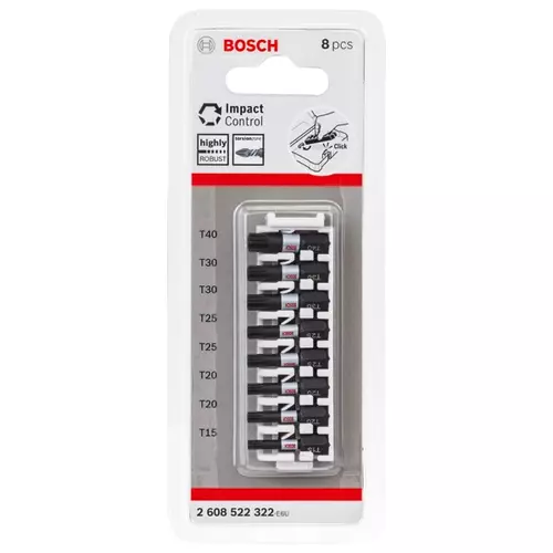 BOSCH Bit PRO Torx Impact, T15, T20 (x2), T25 (x2), T30 (x2), T40, 25 mm, 8 ks (16)