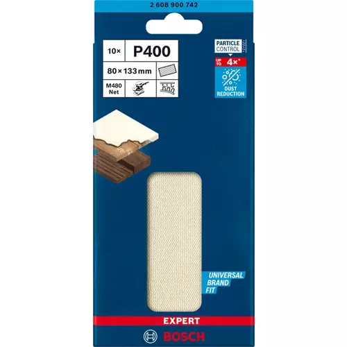 BOSCH Brúsny papier EXPERT M480 pre orbitálne brúsky, 80 x 133 mm, zrnitosť 400, 10 ks (3)