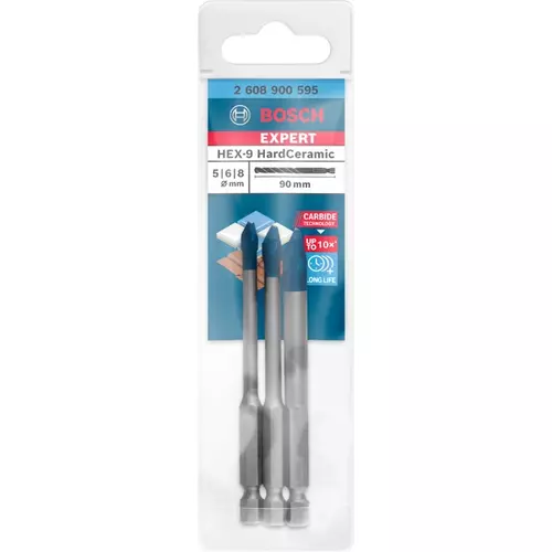 BOSCH 3-dielna sada vrtákov EXPERT HardCeramic HEX-9 5, 6, 8 mm (4)