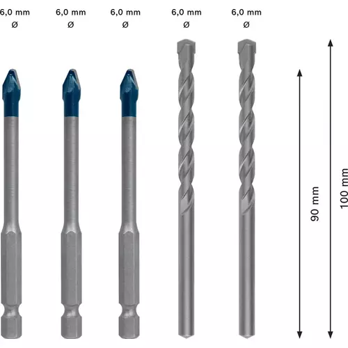 BOSCH 5-dielna zmiešaná sada vrtákov EXPERT HEX-9 HardCeramic 6 mm