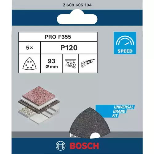 BOSCH Brúsny papier PRO F355, 93 mm, G120, 5 ks (3)