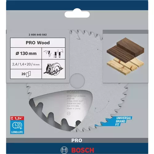 BOSCH Kotúč PRO Wood na drevo pre okružné píly, 130 x 2,4 x 20 mm (4)