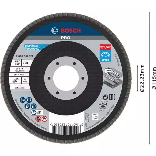 BOSCH Lamelový brúsny kotúč PRO X571, 115 mm, G80 (3)