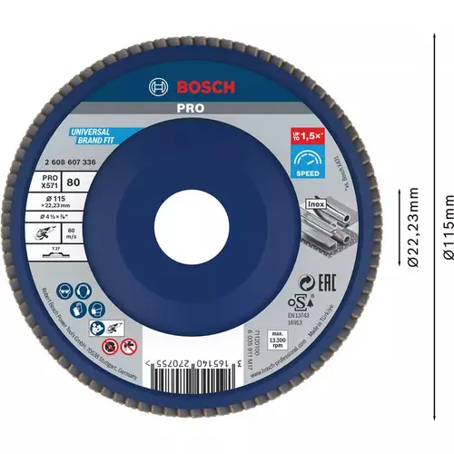 BOSCH Lamelový brúsny kotúč PRO X571, 115 mm, G80 (3)