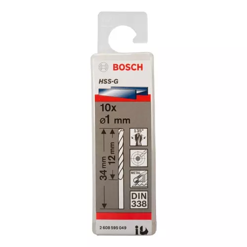 BOSCH Špirálový vrták PRE Metal HSS-G štandardnej dĺžky, 1 × 12 × 34 mm, 10 ks (20)