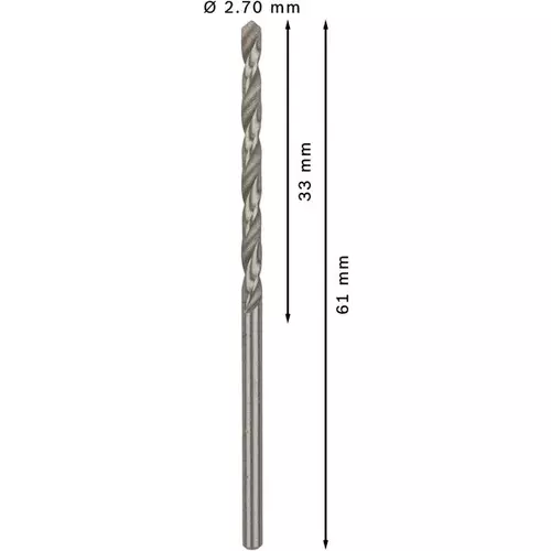 BOSCH Špirálový vrták PRE Metal HSS-G štandardnej dĺžky, 2,7 × 33 × 61 mm, 10 ks