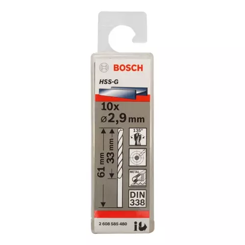 BOSCH Špirálový vrták PRE Metal HSS-G štandardnej dĺžky, 2,9 × 33 × 61 mm, 10 ks (20)