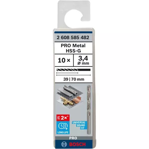 BOSCH Špirálový vrták PRE Metal HSS-G štandardnej dĺžky, 3,4 × 39 × 70 mm, 10 ks (3)