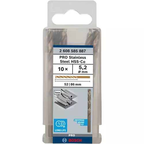 BOSCH Špirálový vrták do kovu PRO Stainless Steel HSS-Co, 5.2 × 52 × 86 mm, 10 ks (3)