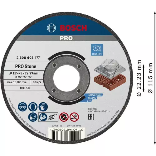 BOSCH Rezací kotúč PRO Stone, 115 x 3 x 22,23 mm (3)