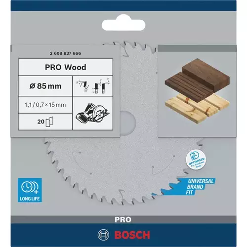 BOSCH Kotúč PRO Wood cordless na drevo pre akumulátorové okružné píly, 85 x 1,1 x 15 mm (4)