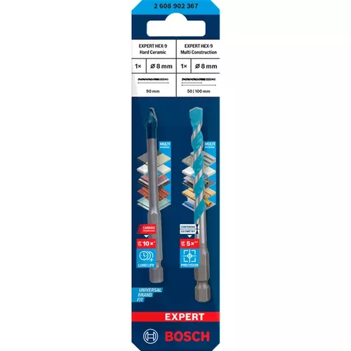 BOSCH Vrták EXPERT HEX-9 Hard Ceramic + HEX-9 Multi Construction, 8 mm (3)