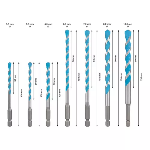 BOSCH Vrták EXPERT HEX-9 Multi Construction, 5/5,5/6/7/8/10, 7 ks