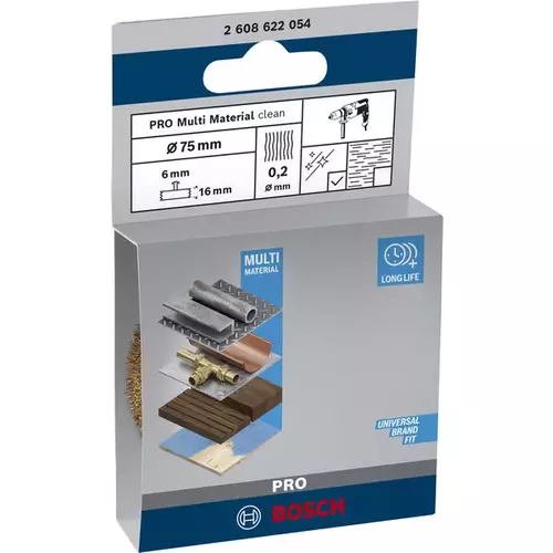 BOSCH Drôtené koleso PRO Multi Material clean, rovná stopka, 75 x 0,2 mm (3)