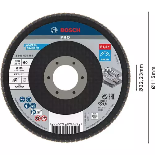 BOSCH Lamelový brúsny kotúč PRO X571, 115 mm, G60 (3)