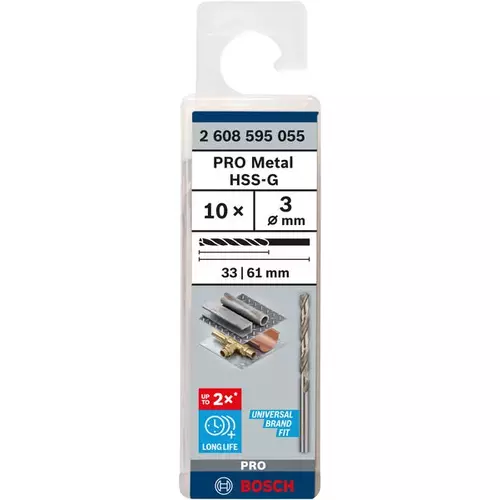 BOSCH Špirálový vrták PRE Metal HSS-G štandardnej dĺžky, 3 × 33 × 61 mm, 10 ks (3)