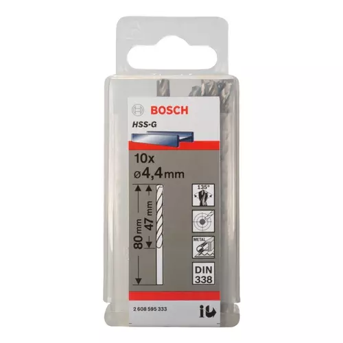 BOSCH Špirálový vrták PRE Metal HSS-G štandardnej dĺžky, 4,4 × 47 × 80 mm, 10 ks (20)