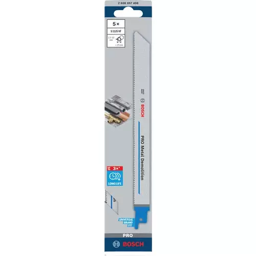 BOSCH Pílový list PRO Metal Demolition S 1125 VF, 1,25 x 19 x 225 mm, 5 ks (2)