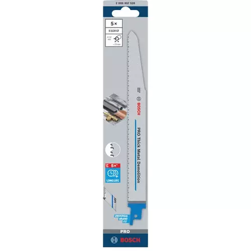 BOSCH Pílový list PRO Thick Metal Demolition S 1130 CF, 1,6 x 22 x 225 mm, 5 ks (2)