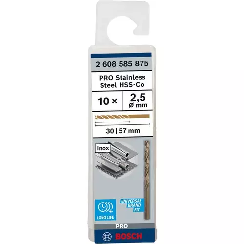 BOSCH Špirálový vrták do kovu PRO Stainless Steel HSS-Co, 2 × 30 × 57 mm, 10 ks (3)