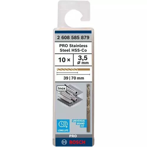 BOSCH Špirálový vrták do kovu PRO Stainless Steel HSS-Co, 3.5 × 39 × 70 mm, 10 ks (3)