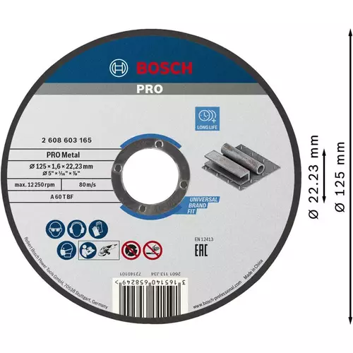 BOSCH Rezací kotúč PRO Metal, 125 × 1,6 × 22,23 mm (3)