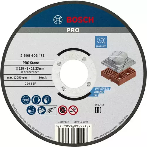 BOSCH Rezací kotúč PRO Stone, 125 x 3 x 22,23 mm (4)