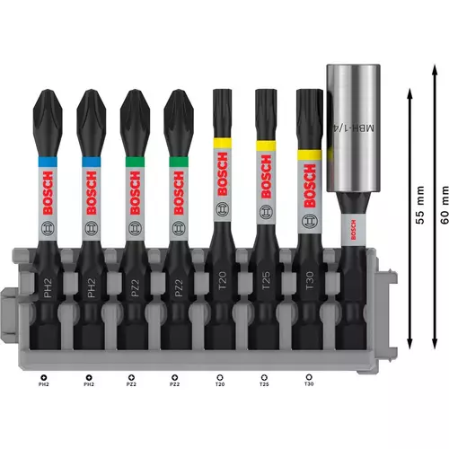 BOSCH Sada PRO Impact Set so štandardným držiakom bitov a Pick and Click balením, PH2 (2×), PZ2 (2×), T20, T25, T30, BH, 8 ks (4)