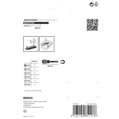 BOSCH Sada PRO Impact Set s držiakom bitov Quick Change a Pick and Click balením, PH2, PZ2, T15, T20, T25, T30, QC BH, 50 mm, 8 ks (6)