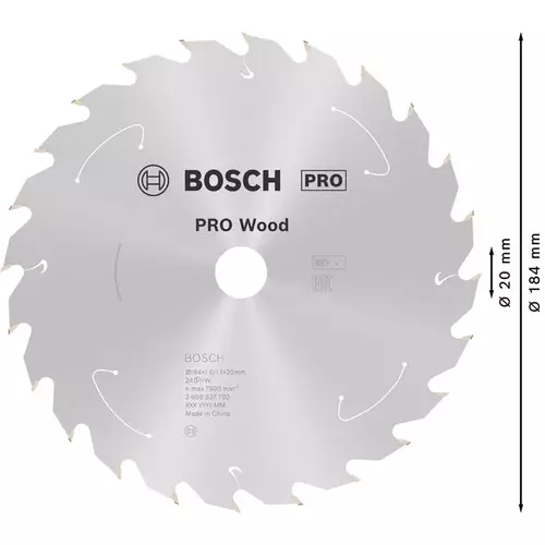 BOSCH Kotúč PRO Wood cordless na drevo pre akumulátorové okružné píly, 184 x 1,6 x 20 mm (5)