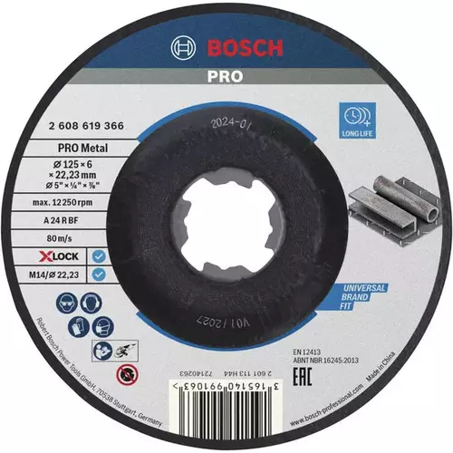 BOSCH Brúsny kotúč PRO Metal X-Lock, 125 × 6 × 22,23 mm, X-LOCK (4)