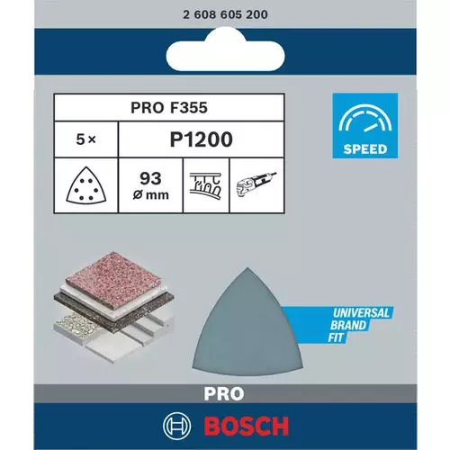 BOSCH Brúsny papier PRO F355, 93 mm, G1200, 5 ks (3)