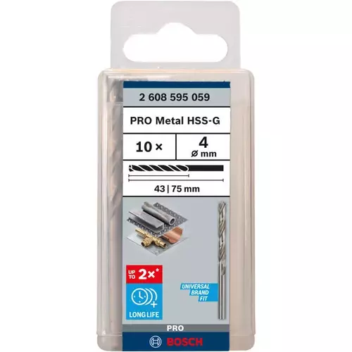 BOSCH Špirálový vrták PRE Metal HSS-G štandardnej dĺžky, 4 × 43 × 75 mm, 10 ks (3)