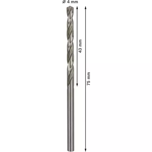 BOSCH Špirálový vrták PRE Metal HSS-G štandardnej dĺžky, 4 × 43 × 75 mm, 10 ks